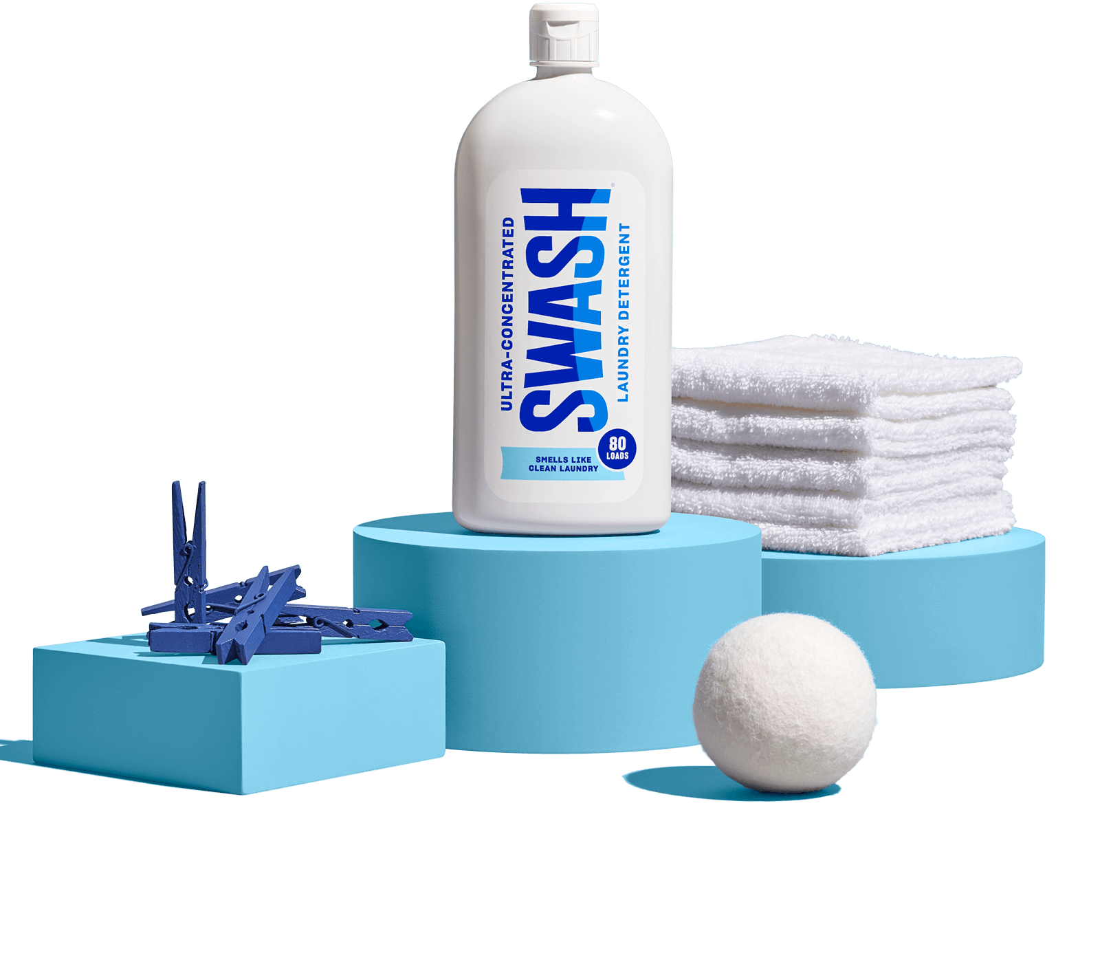 Swash® Laundry Detergent Smells Like Clean Laundry on pedestal with scent cues Swash® Laundry Detergent Smells Like Clean Laundry on pedestal with scent cues
